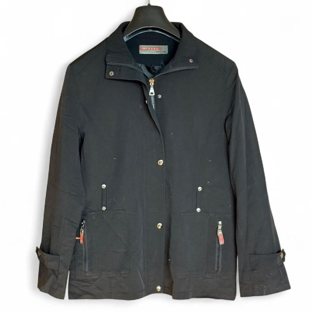 Vintage PRADA Black Full Zip Windbreaker Jacket Belt Loops & Zippered Pockets